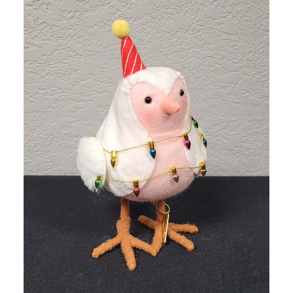 Featherly Friends Fabric Bird Christmas Figurine with String Lights Tinsel 2023